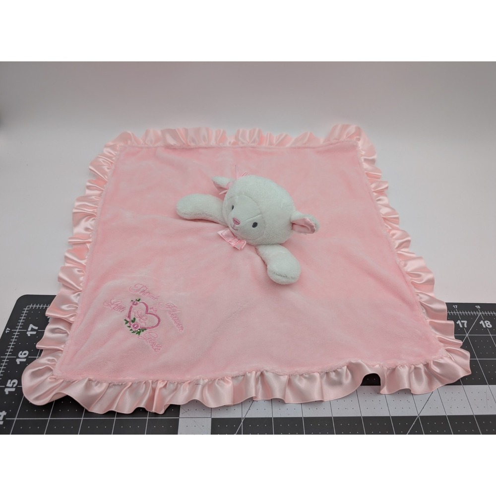 Little Me Lamb Lovey Security Blanket Pink Satin‎ Ruffle Trim Thank Heaven Girls